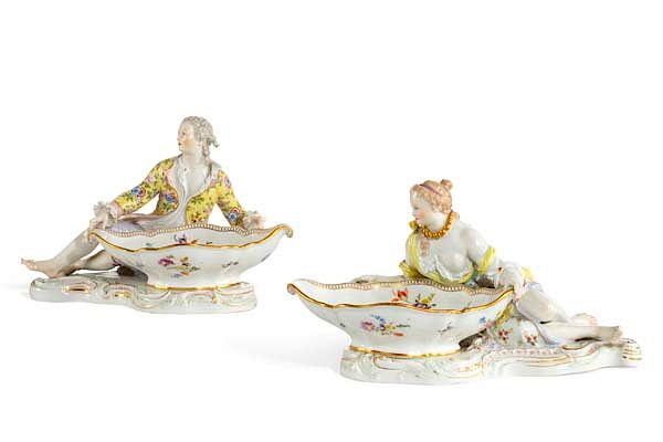 Appraisal: Pair Meissen porcelain figural sweet meat dishes A pair of