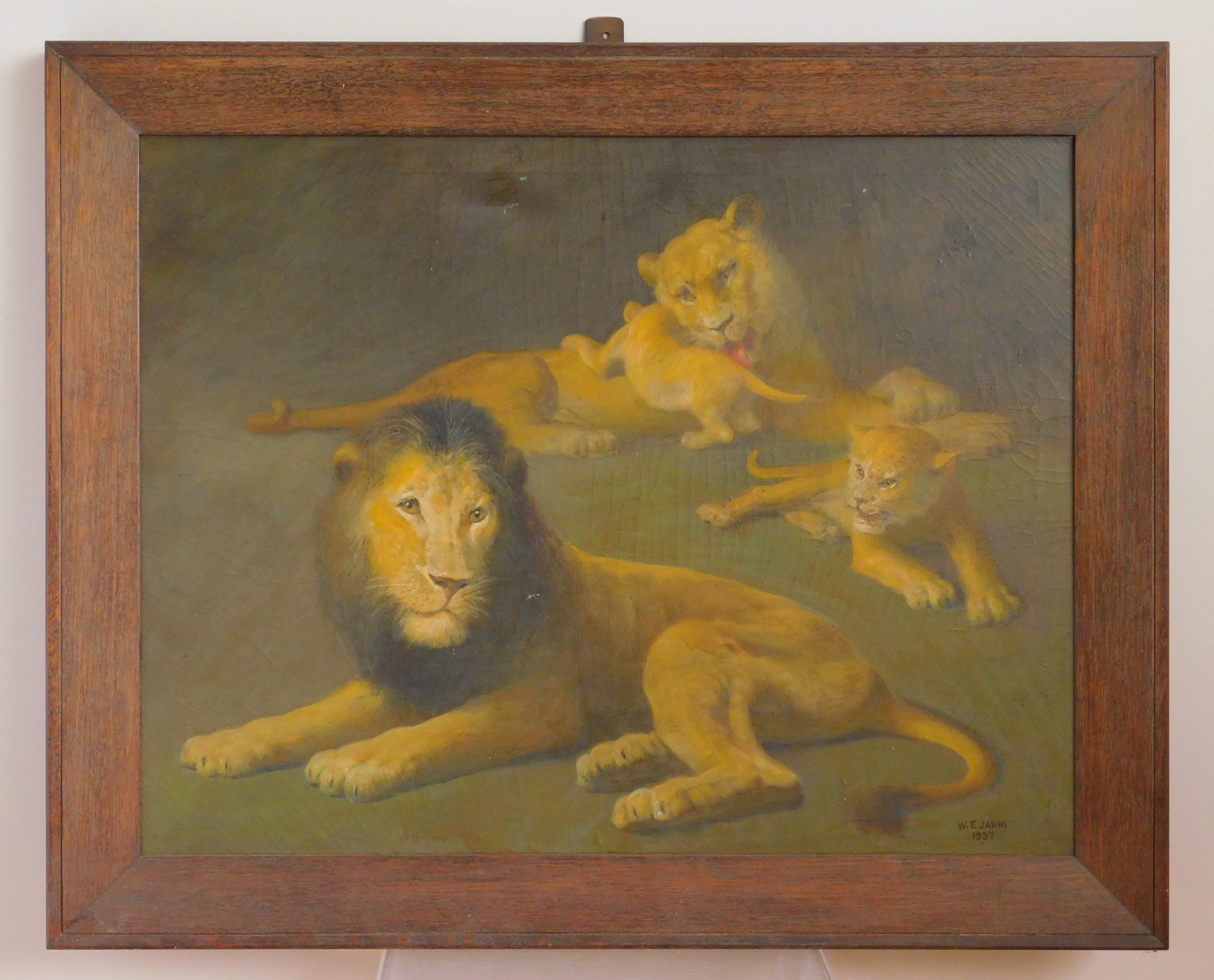 Appraisal: W F Jarm American th c Lion Family- oil on