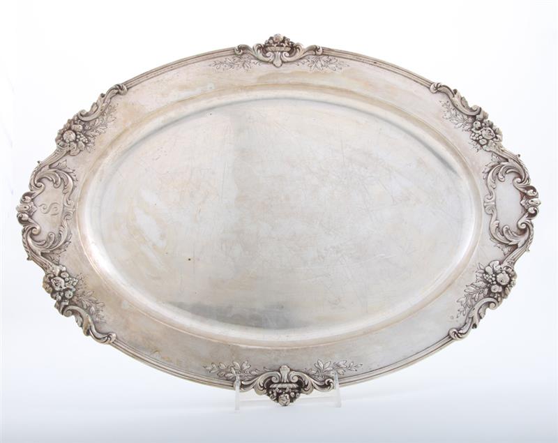 Appraisal: REED BARTON MONOGRAMMED SILVER TRAY The border chased with fruiting