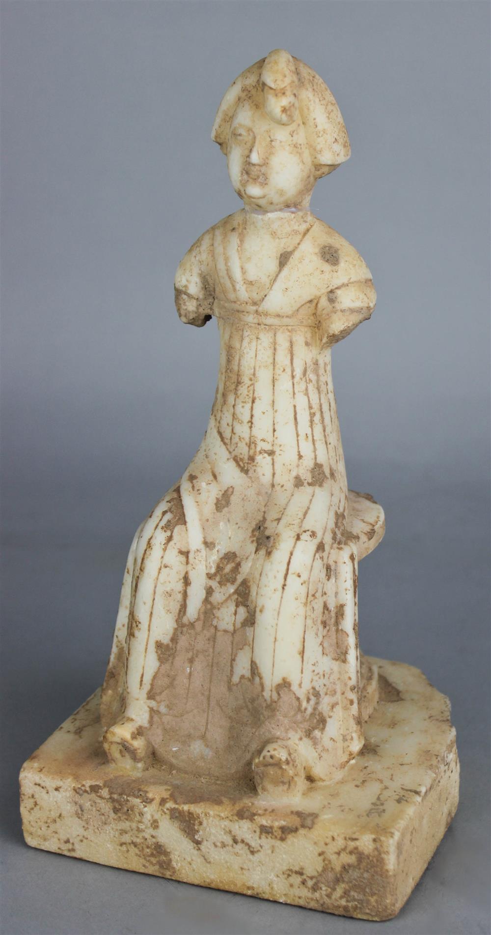 Appraisal: CHINESE WHITE MARBLE FIGURE OF A SEATED LADY carved in