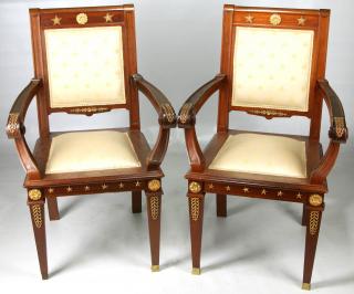 Appraisal: A PAIR OF EARLY TH C NAPOLEON III STYLE FAUTEUILS