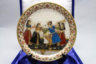 Appraisal: Painted Alabaster Wedding Dish India Painted Alabaster India Wedding Dish