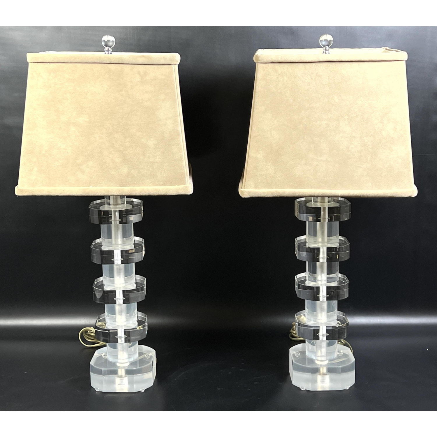 Appraisal: Pr Stacked Lucite Modernist Table Lamps Dimensions H inches W