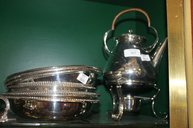 Appraisal: A SILVER PLATED SPIRIT KETTLE on stand of stylised form