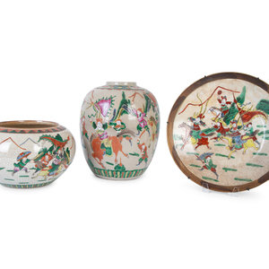 Appraisal: Three Chinese Crackle Glaze Porcelain Items th Century comprising an