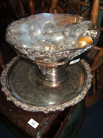 Appraisal: A silver plated punch bowl with silver plated cups and