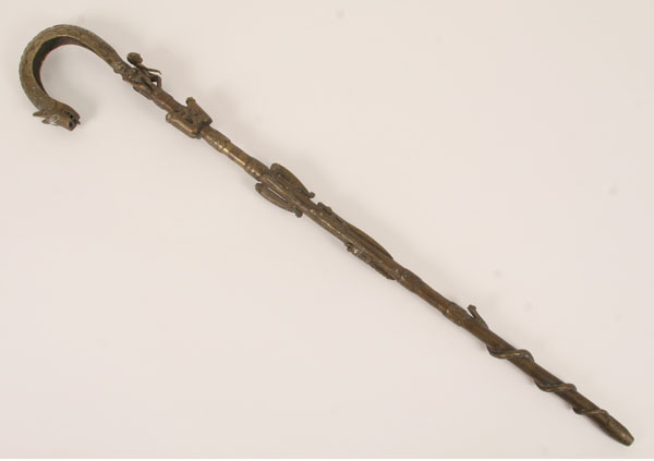 Appraisal: West African solid brass African effigy staff scepter applied engraved