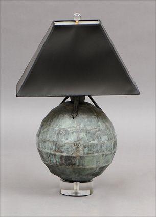 Appraisal: Paul Evans-Style Patinated Copper and Lucite Table Lamp x in