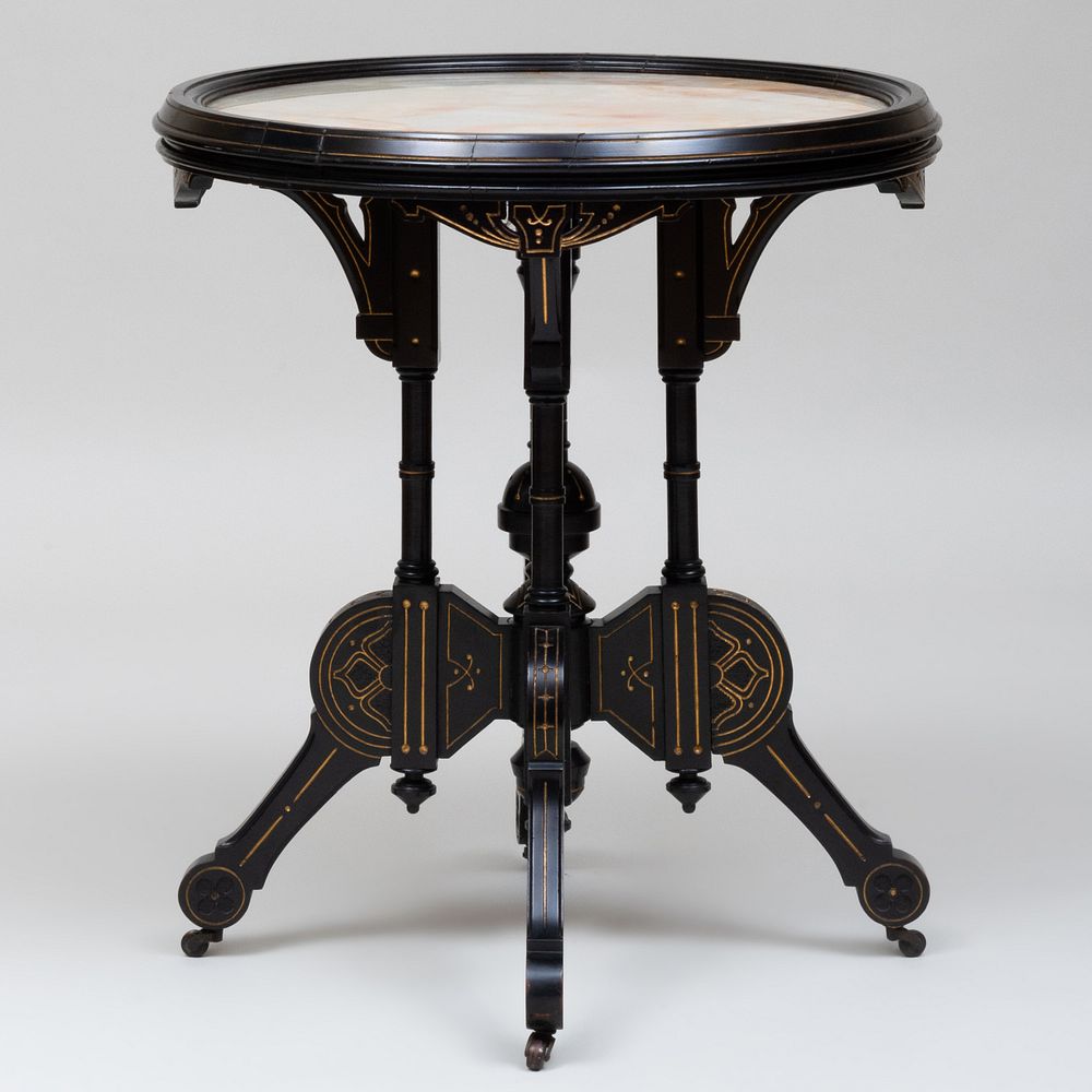 Appraisal: American Aesthetic Movement Ebonized and Parcel-Gilt Center Table with Onyx