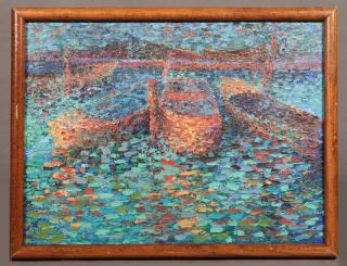 Appraisal: Jeri Gremillion Louisiana Boats th c oil on canvas signed