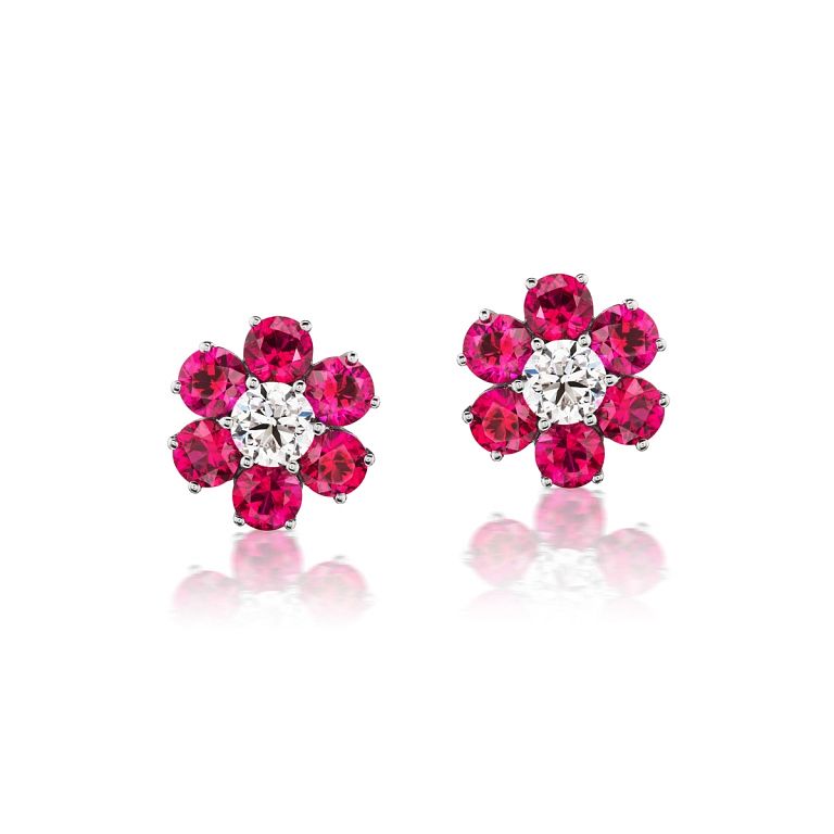 Appraisal: BURMESE RUBY AND DIAMOND EARRINGS BURMESE RUBY AND DIAMOND EARRINGS