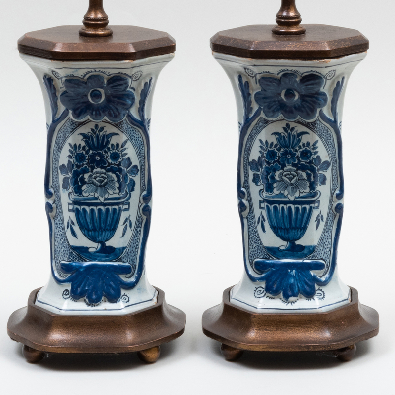 Appraisal: PAIR OF BLUE AND WHITE DELFT VASES MOUNTED AS LAMPS