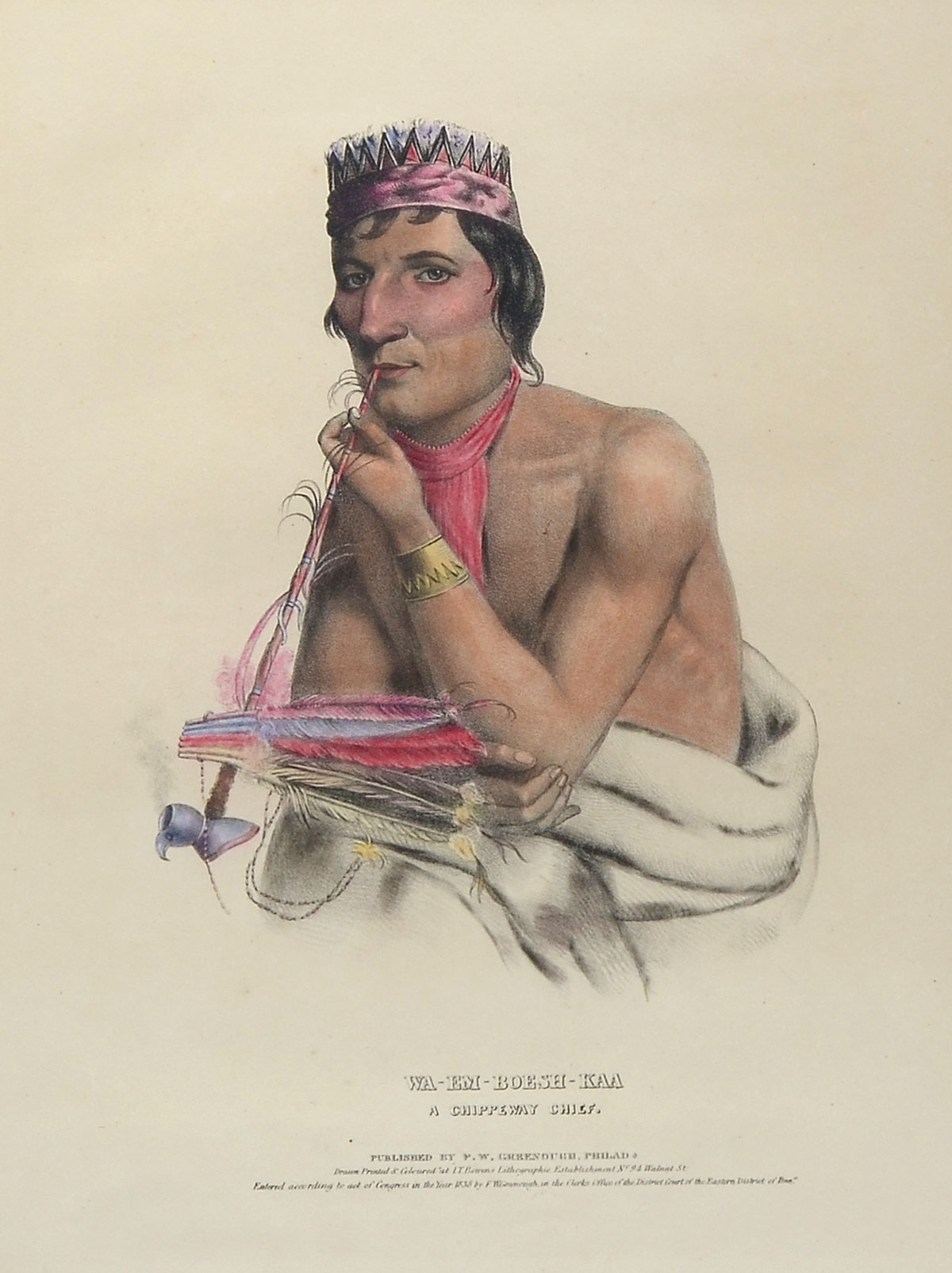 Appraisal: LITHOGRAPH WA-EM-BOESH-KAA A CHIPPEWA CHIEF Sight size '' x ''