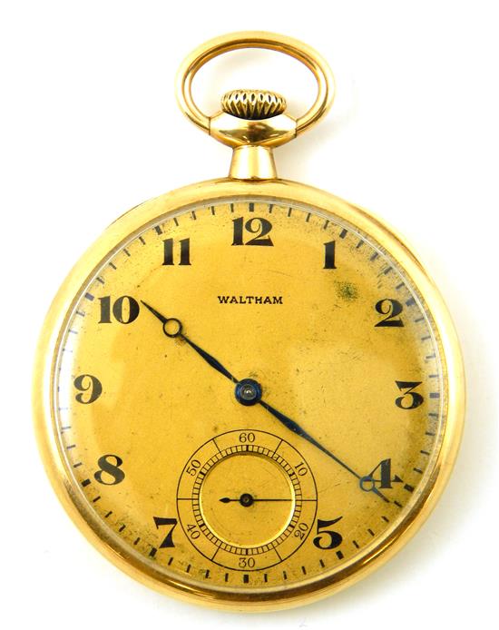 Appraisal: JEWELRY Open face Waltham pocket watch stamped and tested K