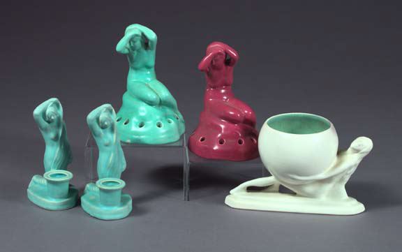 Appraisal: Collection of Five Art Pottery Pieces consisting of a good