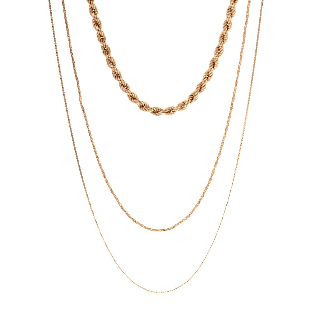 Appraisal: A Trio of Chain Necklaces in Yellow Gold K yellow