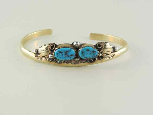 Appraisal: Indian Turquoise Bracelet signed V Chee sterling and gold-filled cuff