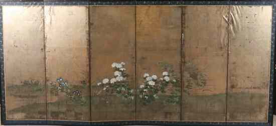 Appraisal: ANONYMOUS Japanese Meiji Period FLOWERS ink and color on gold