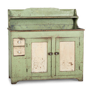 Appraisal: A Country Green and White Painted Tin-Lined Dry Sink Likely