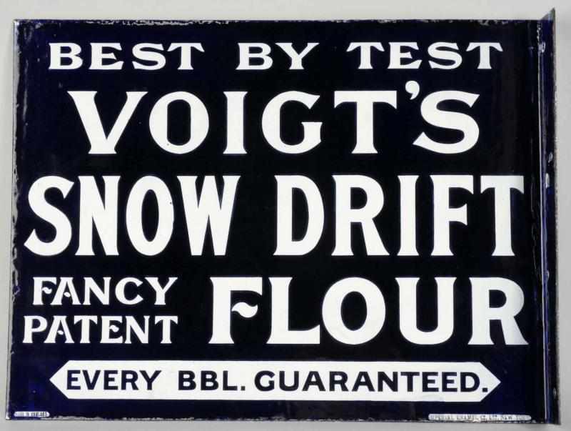 Appraisal: Porcelain Voigt's Snow Drift Flour Flange Sign Description Circa Made