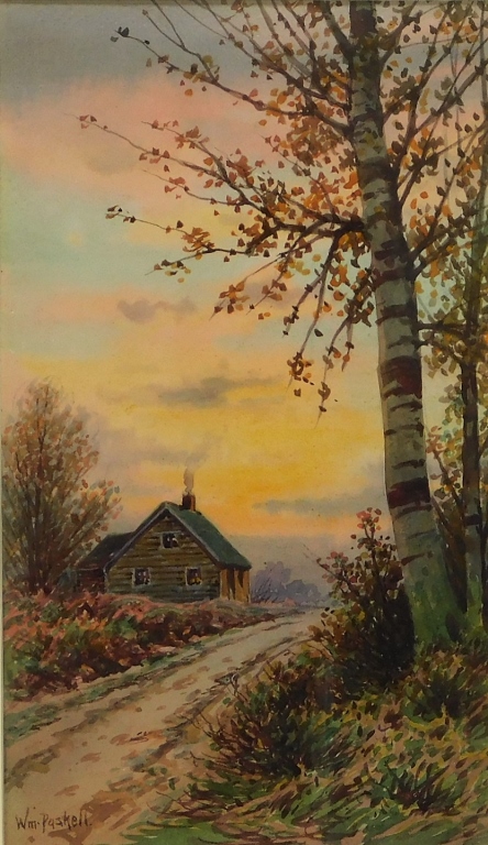 Appraisal: WILLIAM PASKELL AUTUMN CABIN LANDSCAPE PAINTING Massachusetts - Depicting a