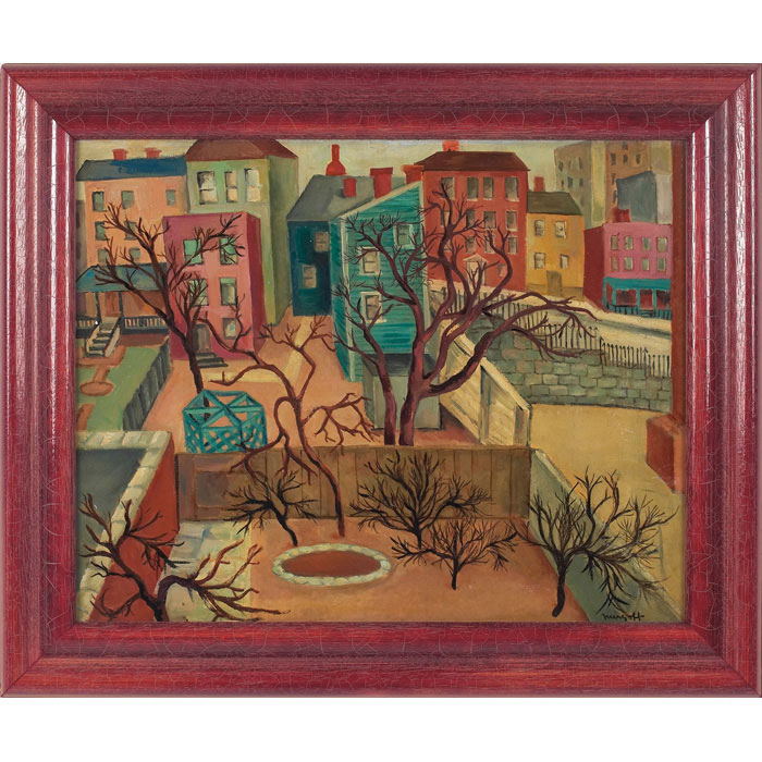 Appraisal: Ida Miroff American - Backyard c oil on canvas board