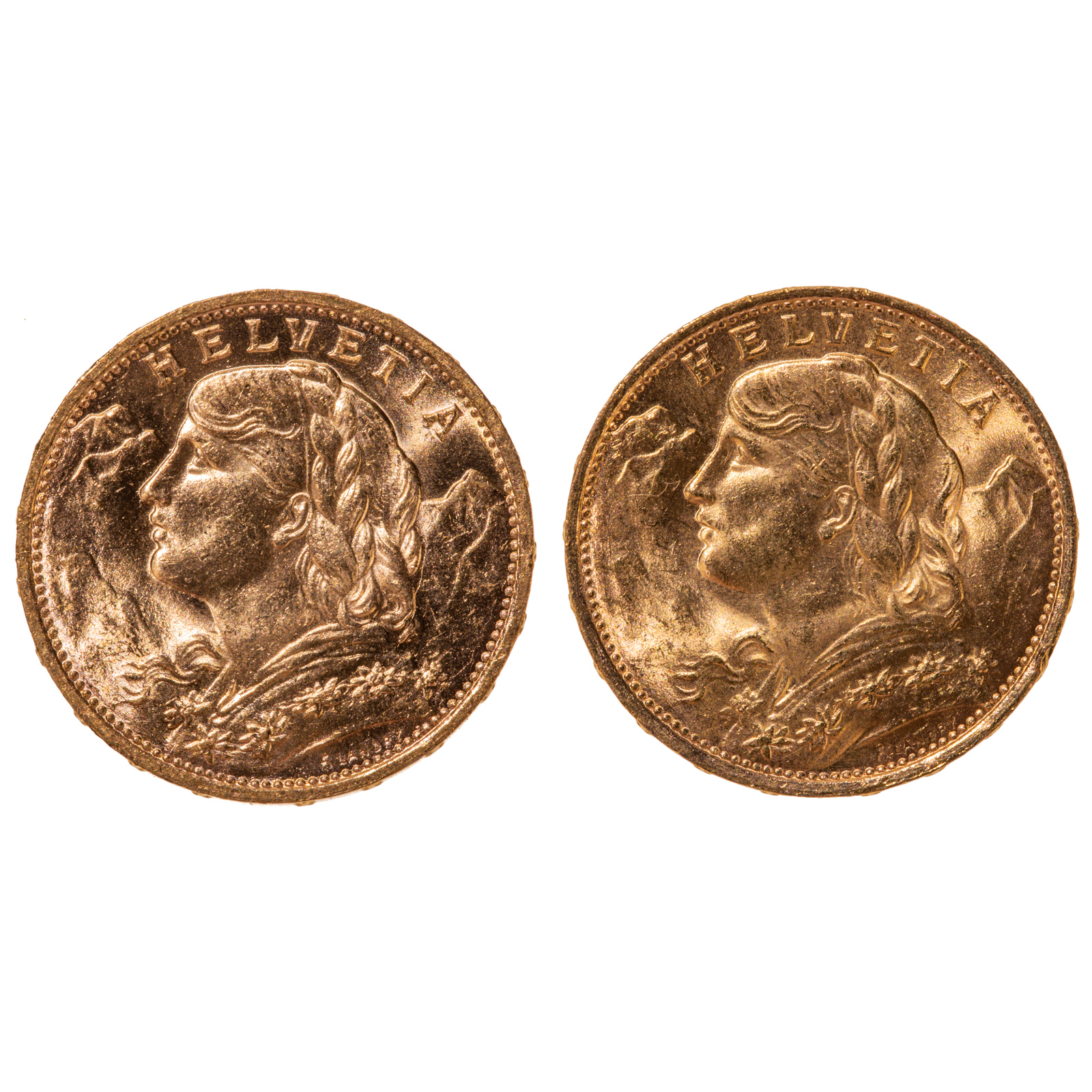 Appraisal: A PAIR OF SWISS GOLD FRANCS FROM A pair of