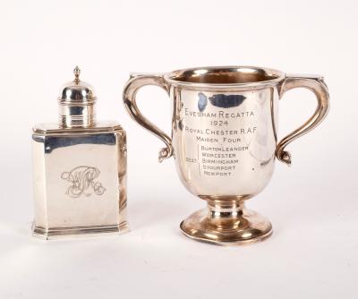 Appraisal: A Queen Anne style silver tea caddy TB London italic