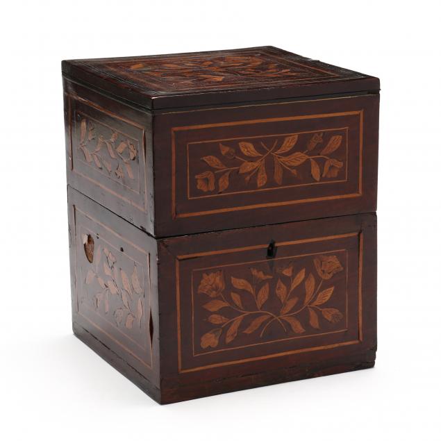 Appraisal: ANTIQUE ENGLISH INLAID MAHOGANY DECANTER BOX Mid- th century mahogany