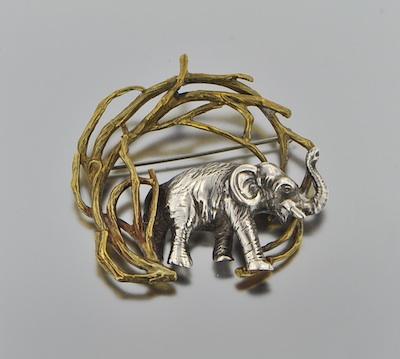 Appraisal: A Sterling Silver and Gilt Elephant Design Brooch Sterling silver