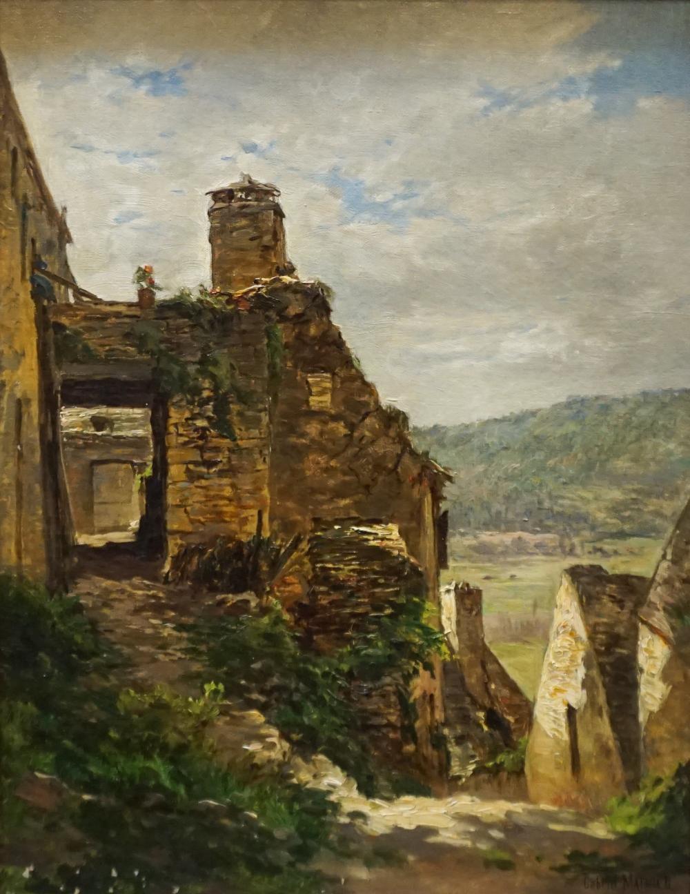 Appraisal: Gabriel Mathieu French - Cottages on a Hill Oil on