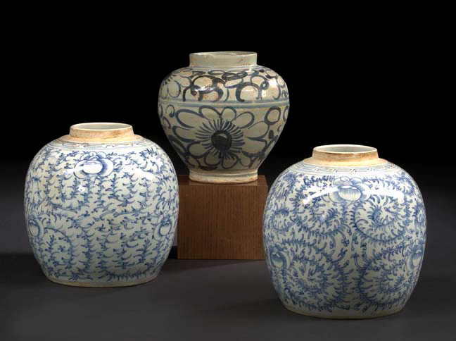 Appraisal: Chinese Blue-and-White Porcelain Globular Ginger Jar th century the tapered