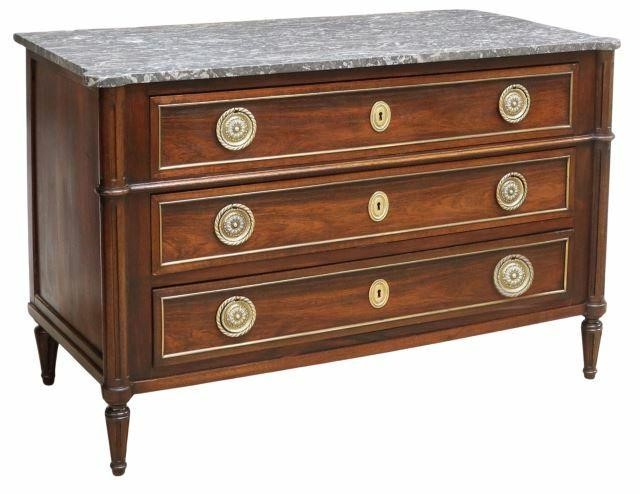 Appraisal: French Louis XVI style marble-top mahogany commode th c having