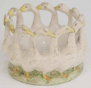 Appraisal: Pottery Basket Comprised of Geese Italian twelve circling swans comprise