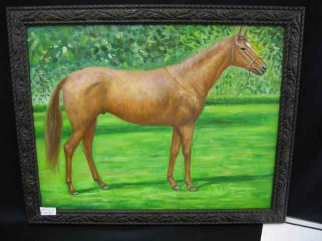 Appraisal: Yang Ling Oil on Canvas horse in pasture image area