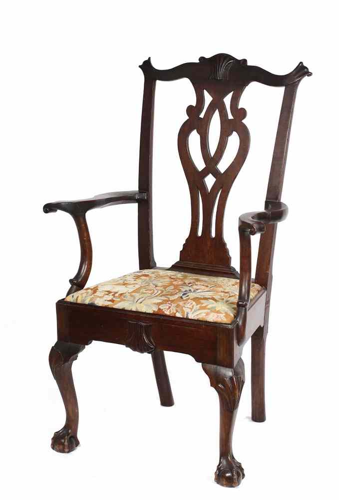 Appraisal: CHIPPENDALE ARMCHAIR - Period Mahogany Chippendale Armchair with early needlepoint