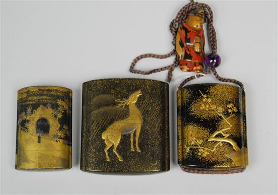 Appraisal: THREE JAPANESE LACQUER INRO including a three case inro decorated