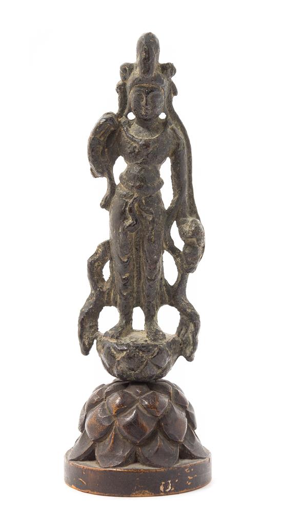 Appraisal: Sale Lot A Chinese Bronze Figure of Guanyin tang dynasty