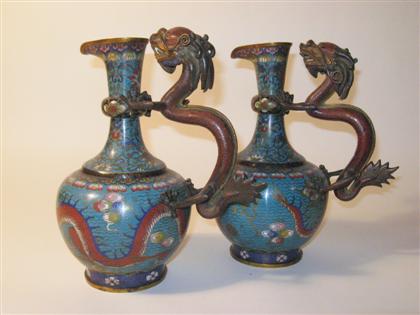 Appraisal: Pair of Chinese cloisonne ewersqianlong mark late qing dynasty