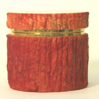 Appraisal: Carved Red Jasper Gilt Metal Circular Box The sides carved