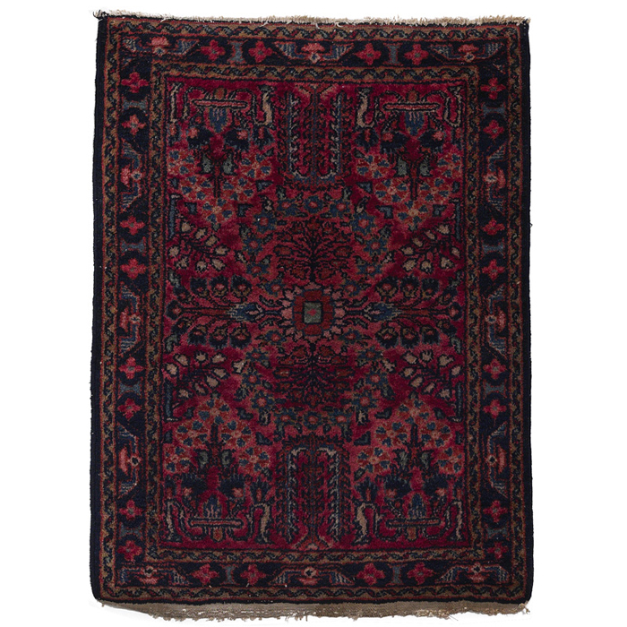 Appraisal: Hamadan rug c floral design on a red field minor