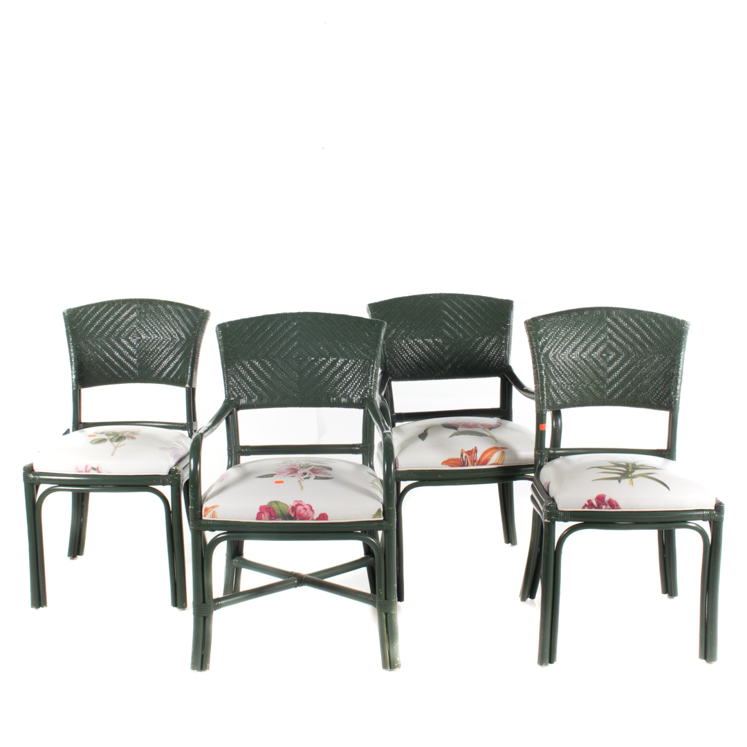 Appraisal: Set of eight wicker back patio chairs