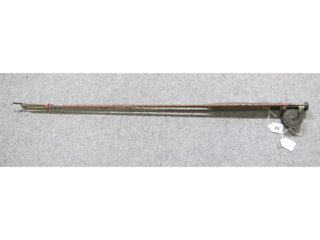 Appraisal: Lot comprising creel basket split cane fly fishing rod and