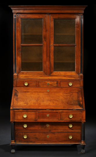 Appraisal: Provincial Empire Walnut Secretary Bookcase second quarter th century the