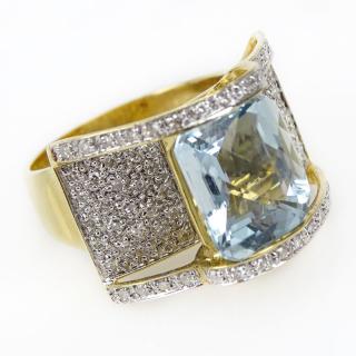 Appraisal: Lady's Chris Cross Cushion Cut Blue Topaz Pave Set Diamond