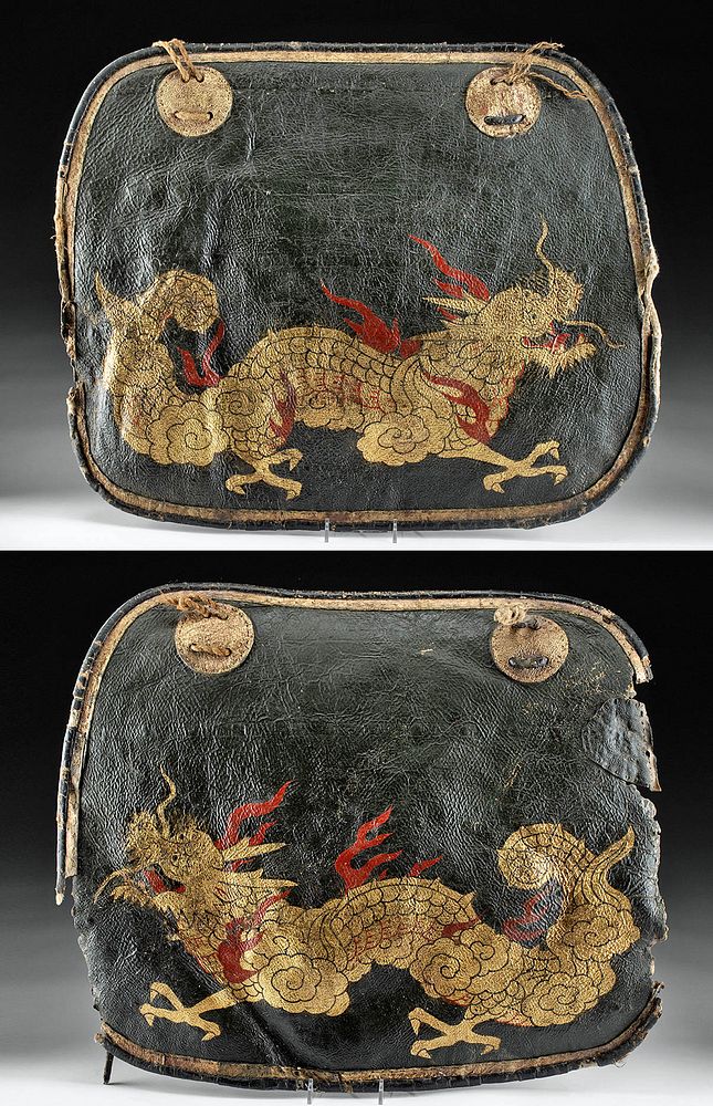 Appraisal: Japanese Edo Leather Saddle Flaps w Dragons pr East Asia