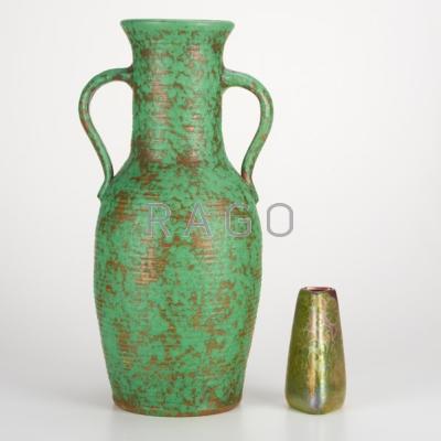 Appraisal: WELLER Two vases Coppertone and Sicard Smaller signed Weller Sicard