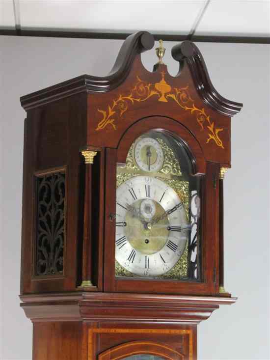 Appraisal: An Edwardian inlaid mahogany chiming longcase clock the inch arched