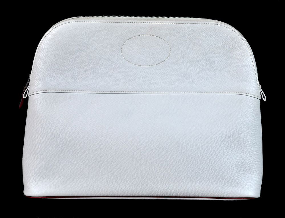 Appraisal: Hermes White Bolide Clutch Cosmetic Bag Red Piping Hermes white