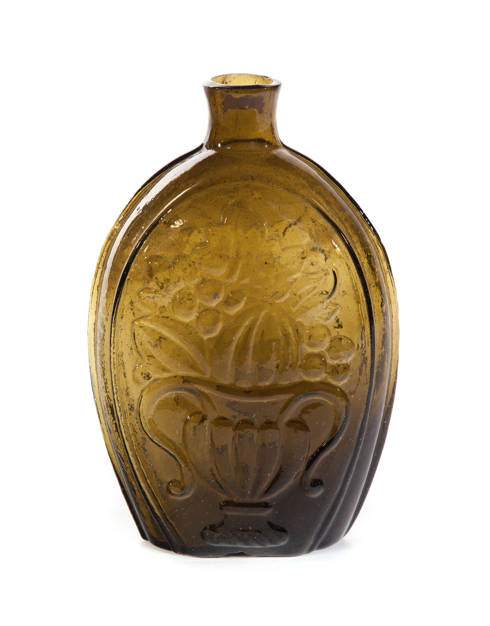 Appraisal: AMERICAN BLOWN GLASS FLASK First half- th century Olive amber